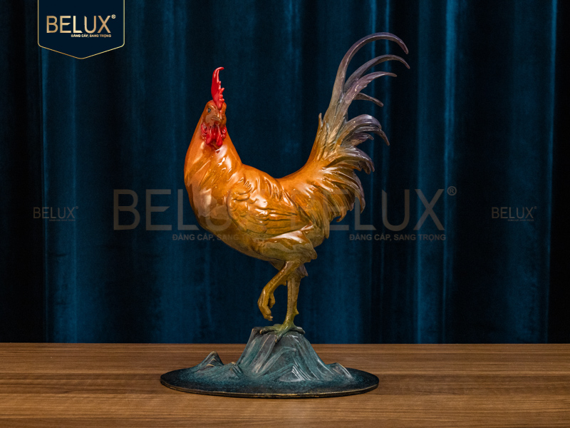 Tượng gà trống bằng đồng decor cao 27cm